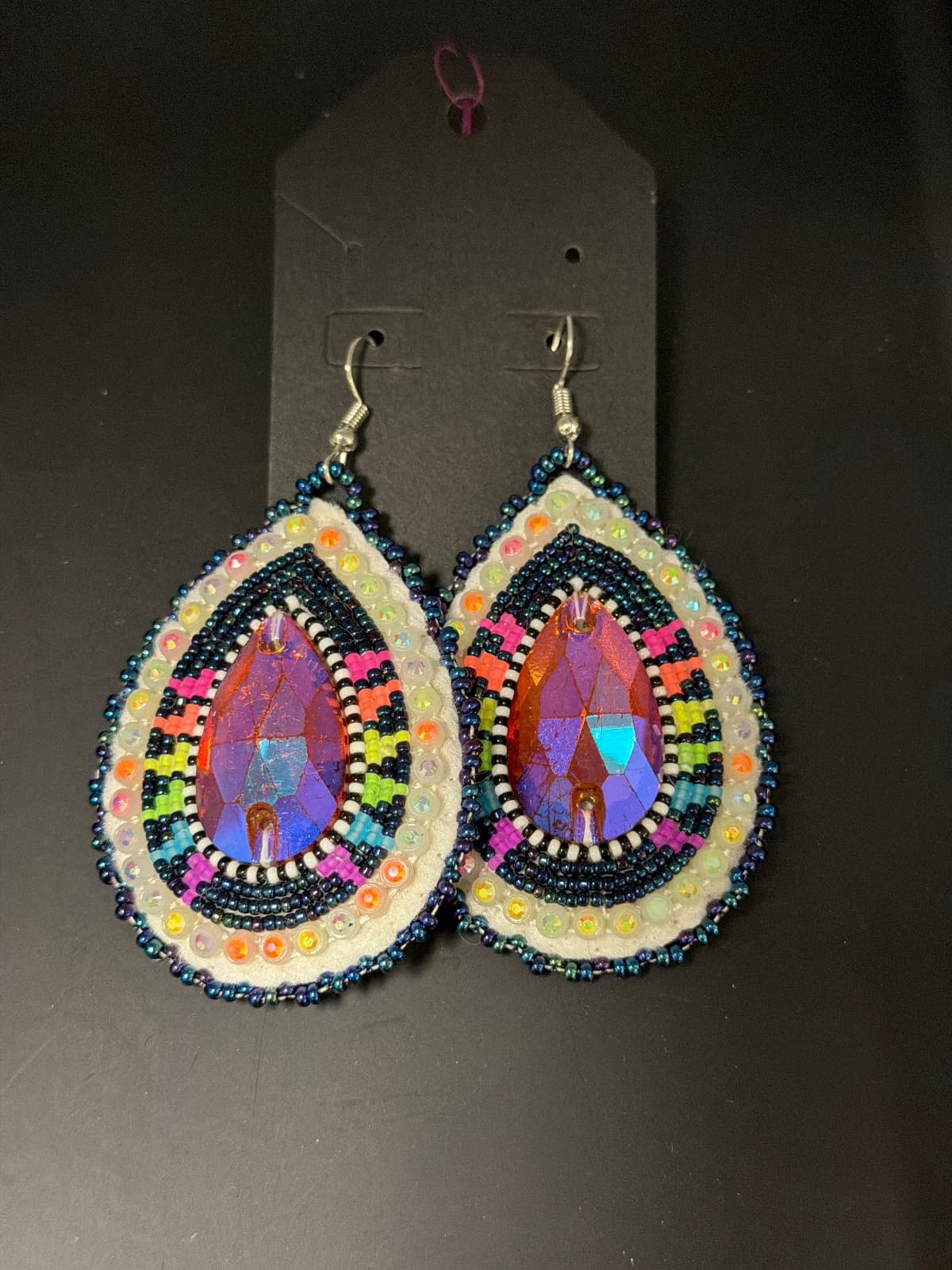#050 Jewelry Earrings Hand Stitched Iridescent