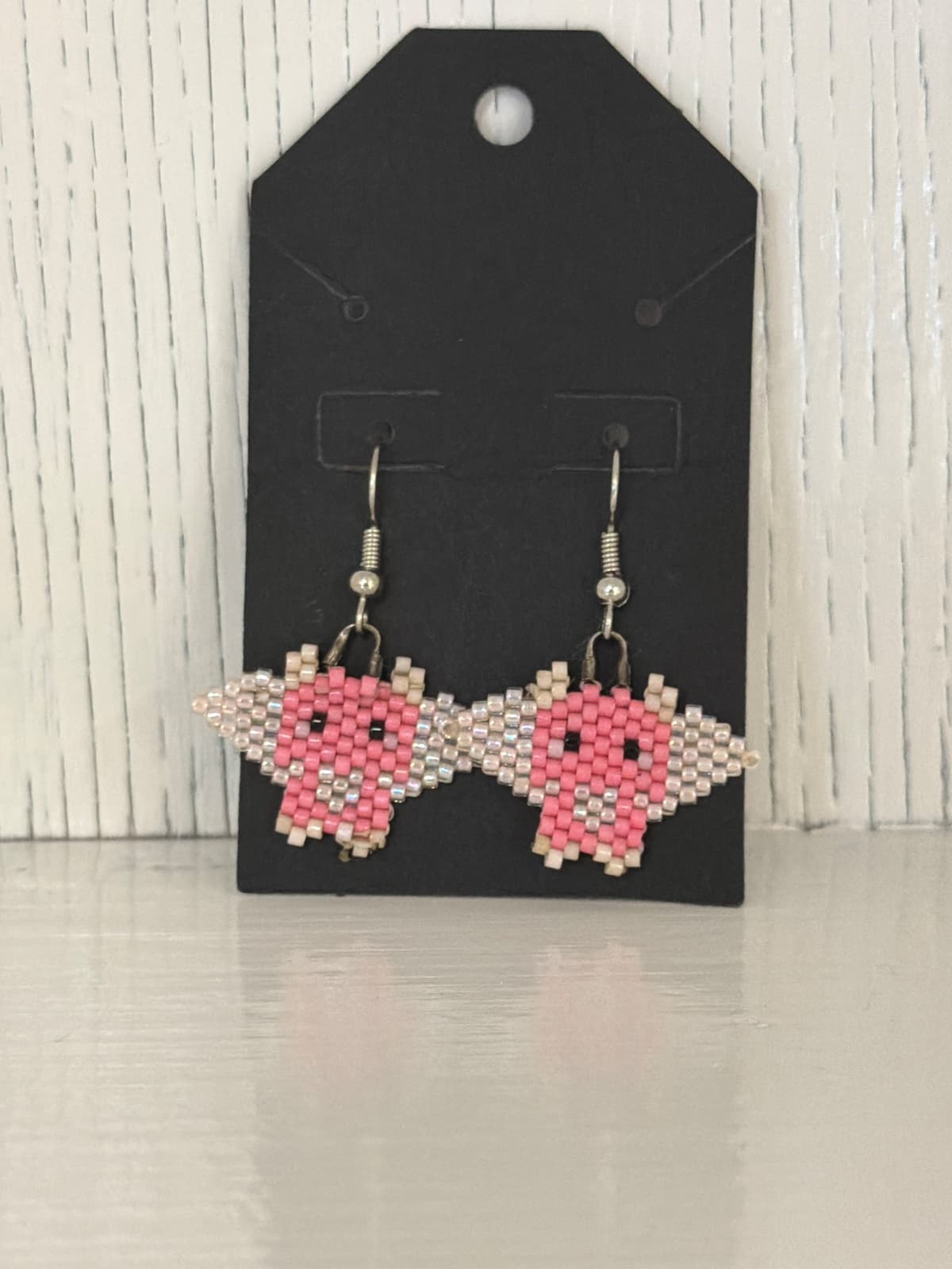 #061 Jewelry Earrings Brickstitch Beaded Pink Dragon